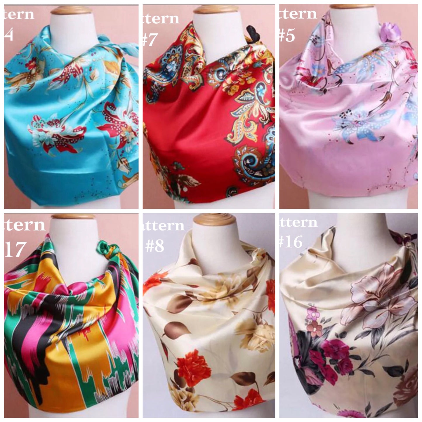 Silk Satin Scarves, Six Color Options