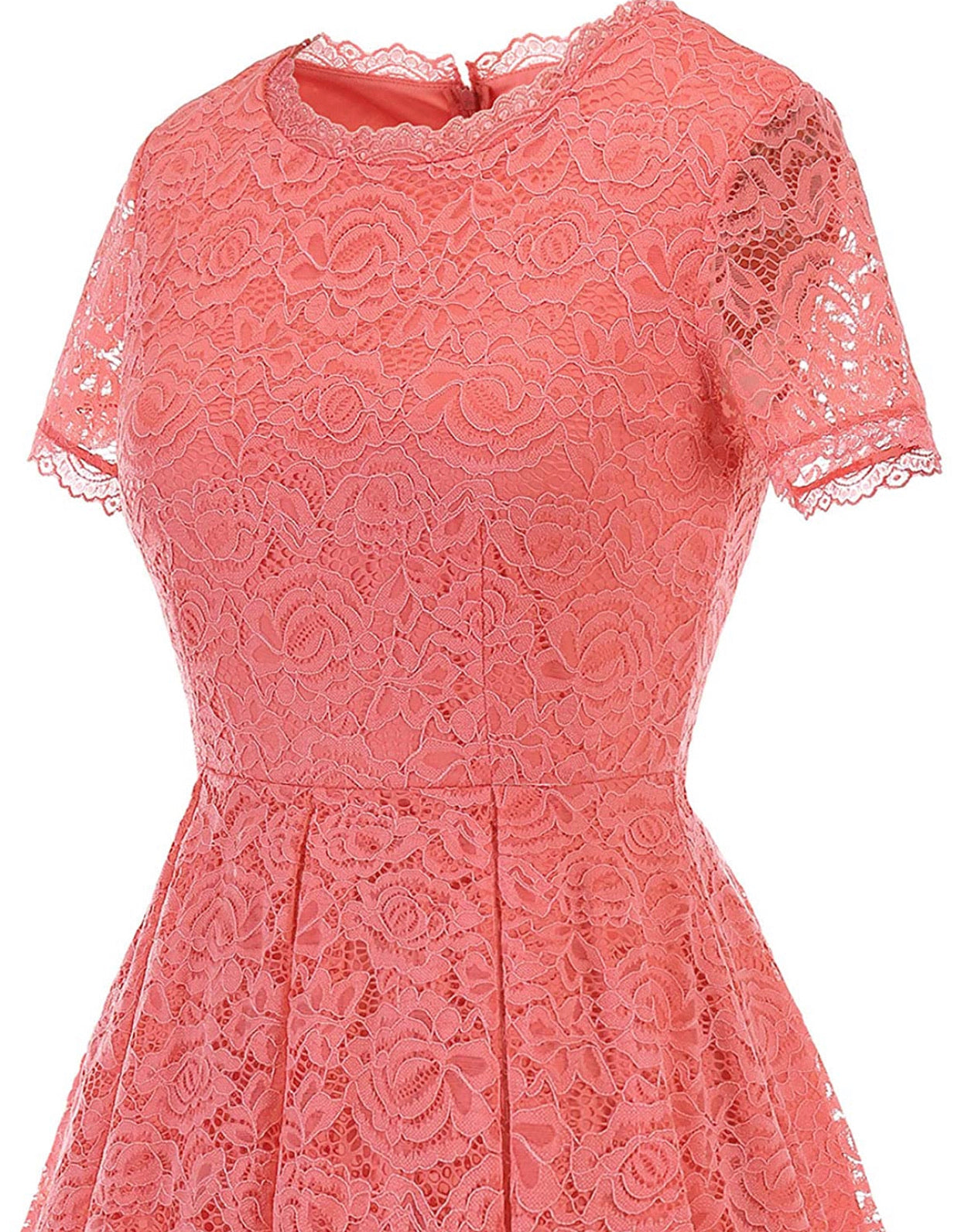 Elegant Lace Bridesmaid Dress, Sizes Small to 3XLarge (Coral)