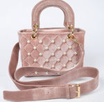 Quilted Velvet Crossbody Bag with Pearl