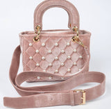 Quilted Velvet Crossbody Bag with Pearl