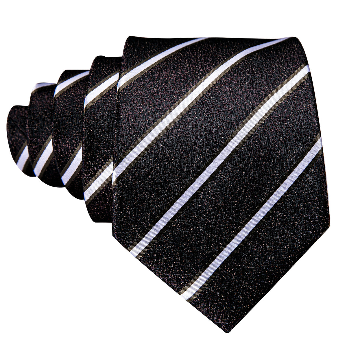 Men’s Silk Coordinated Tie Set - Black White Striped (5301)