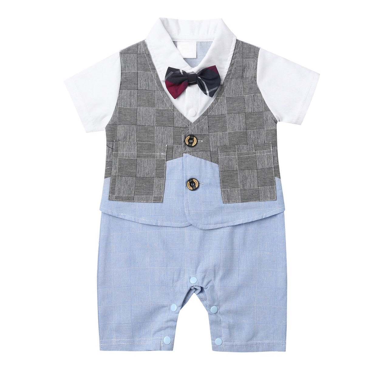 Short Sleeve Rompers with Bow Tie, Sizes 0 - 24 Months