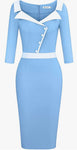Airy Blue Vintage Inspired 3/4 Sleeve BodyCon Dress Sizes Small - 2XLarge (US 4 - 18)