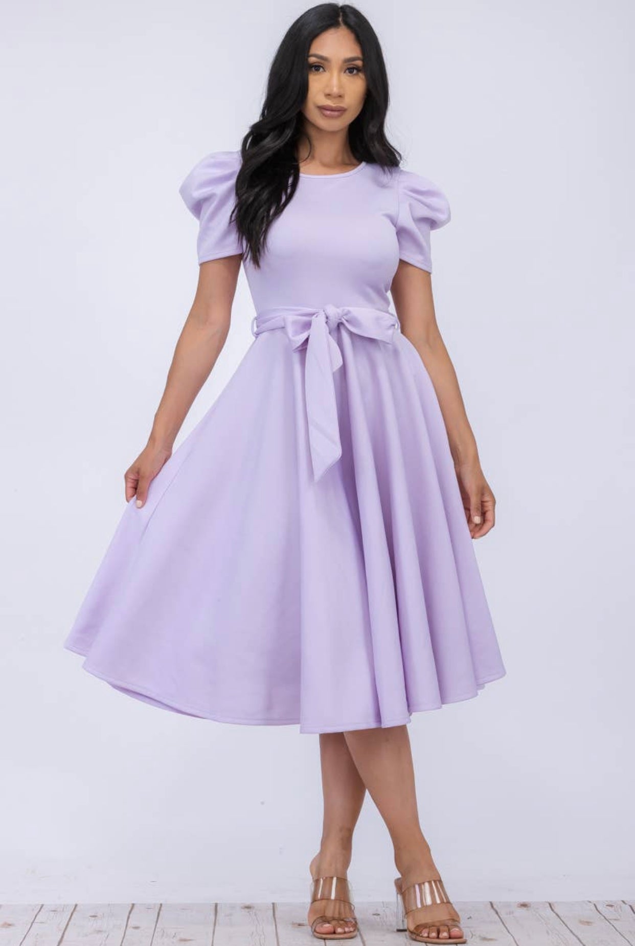 Puff Sleeve Cocktail Dress, Sizes 1X - 3X (Lavender)