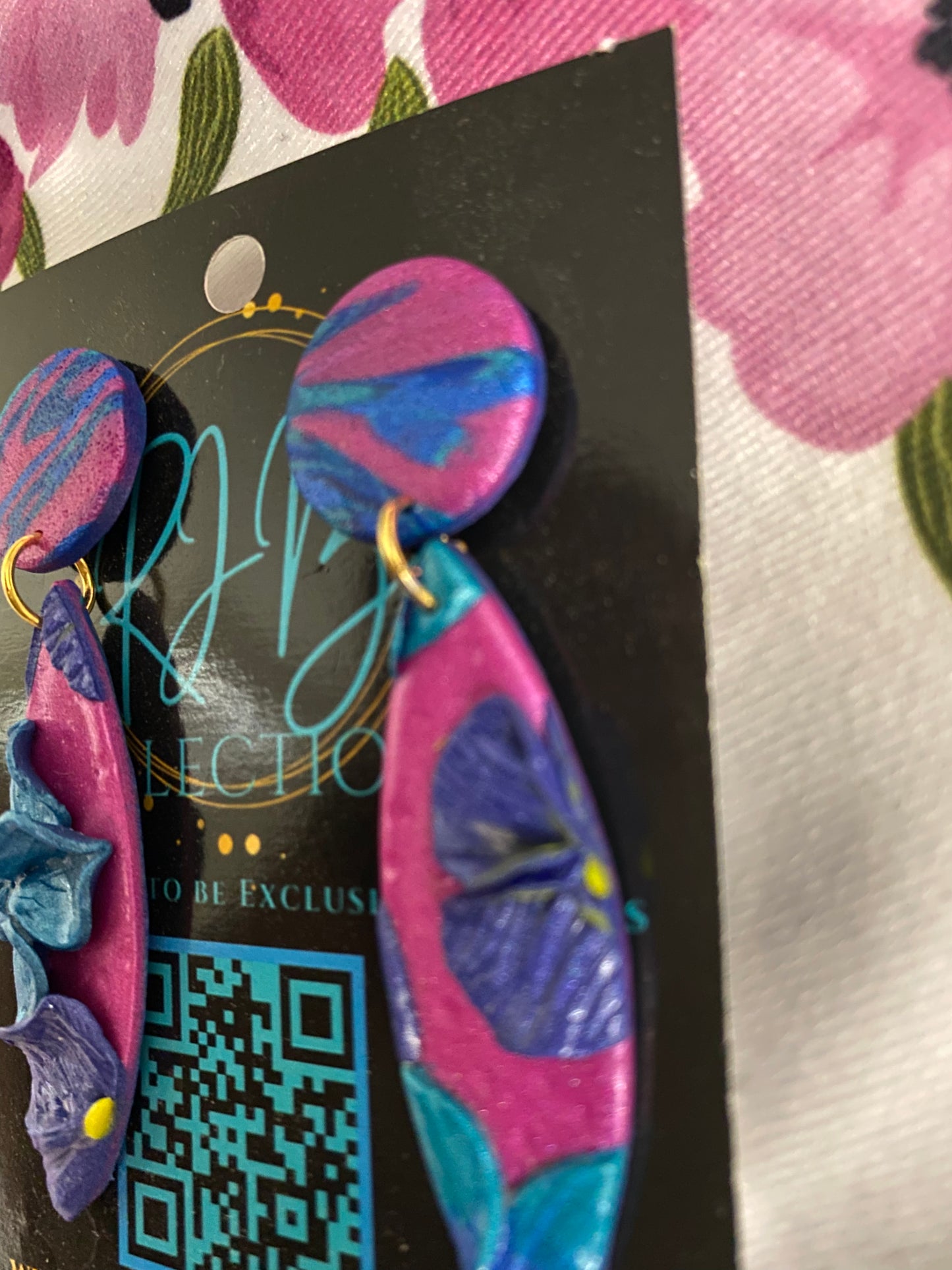 Handmade Blue Violet Floral Pierced Earrings