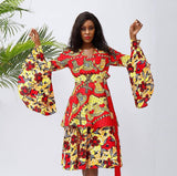 Handmade African Print Red Petal Dress, Sizes Small - 3XLarge (US Sizes 4 - 26)