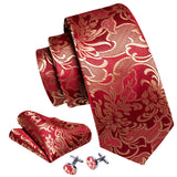 Men’s Silk Coordinated Tie Set - Red Golden Paisley (5987)
