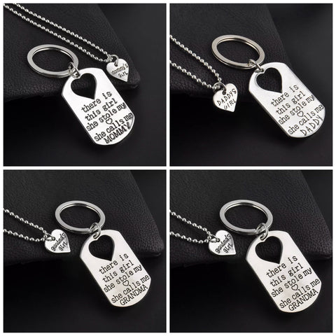 Family Keychain and Necklace Set - Mommy, Daddy, Grandma, Grandpa