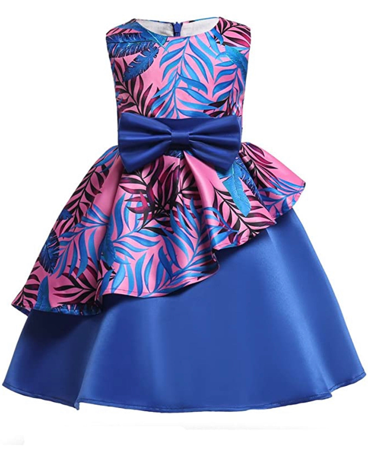 Little Girl’s Formal Floral Print Dress, Sizes 2T - 9 years (Navy Blue / Pink)