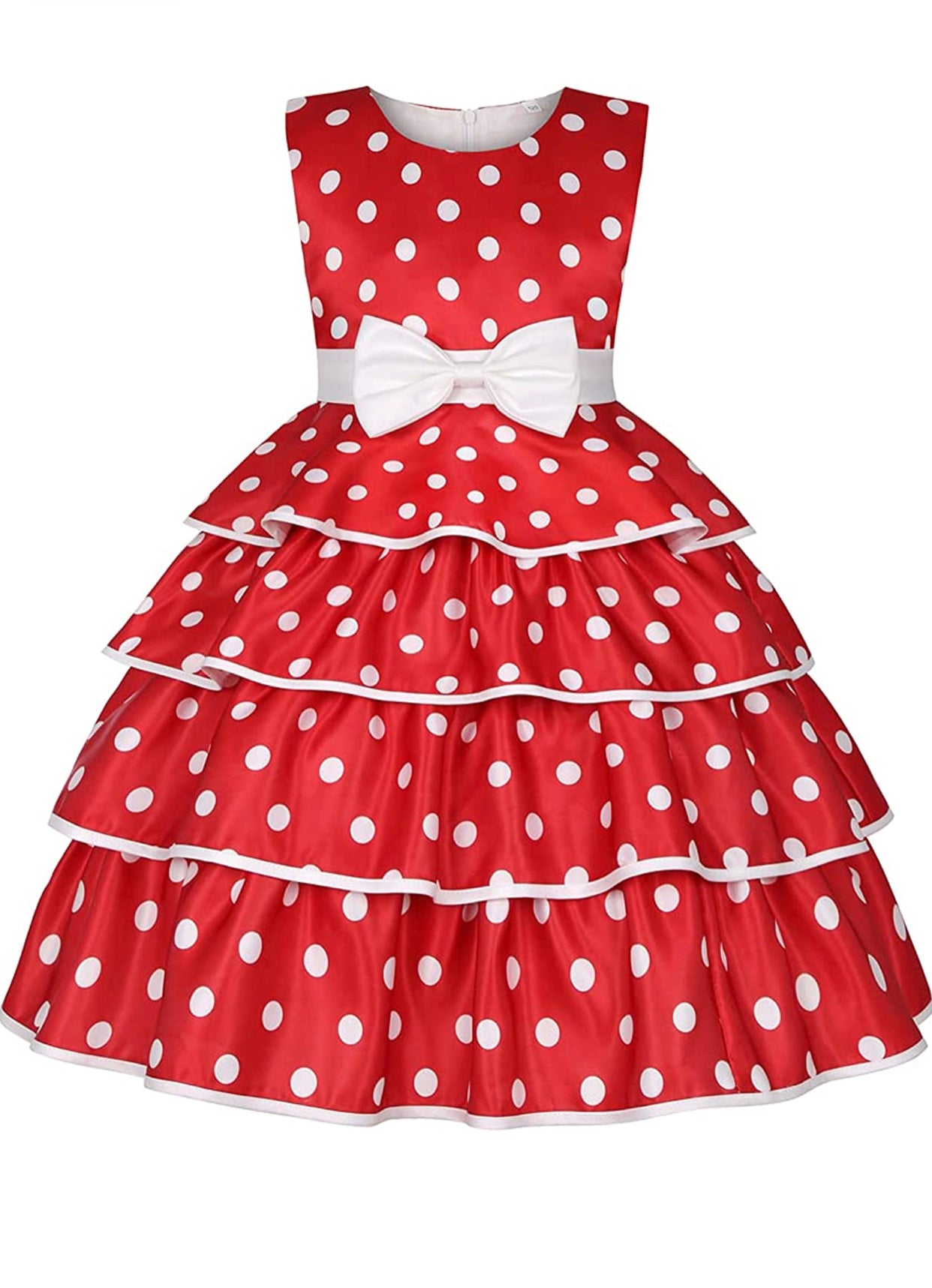 Little Girl’s Formal Red Polka Dot Print Dress, Sizes 2T - 9 years