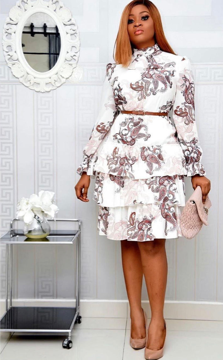 Stylish Floral Printed Bowknot Midi Tiered Dress, Sizes Small - 3XLarge