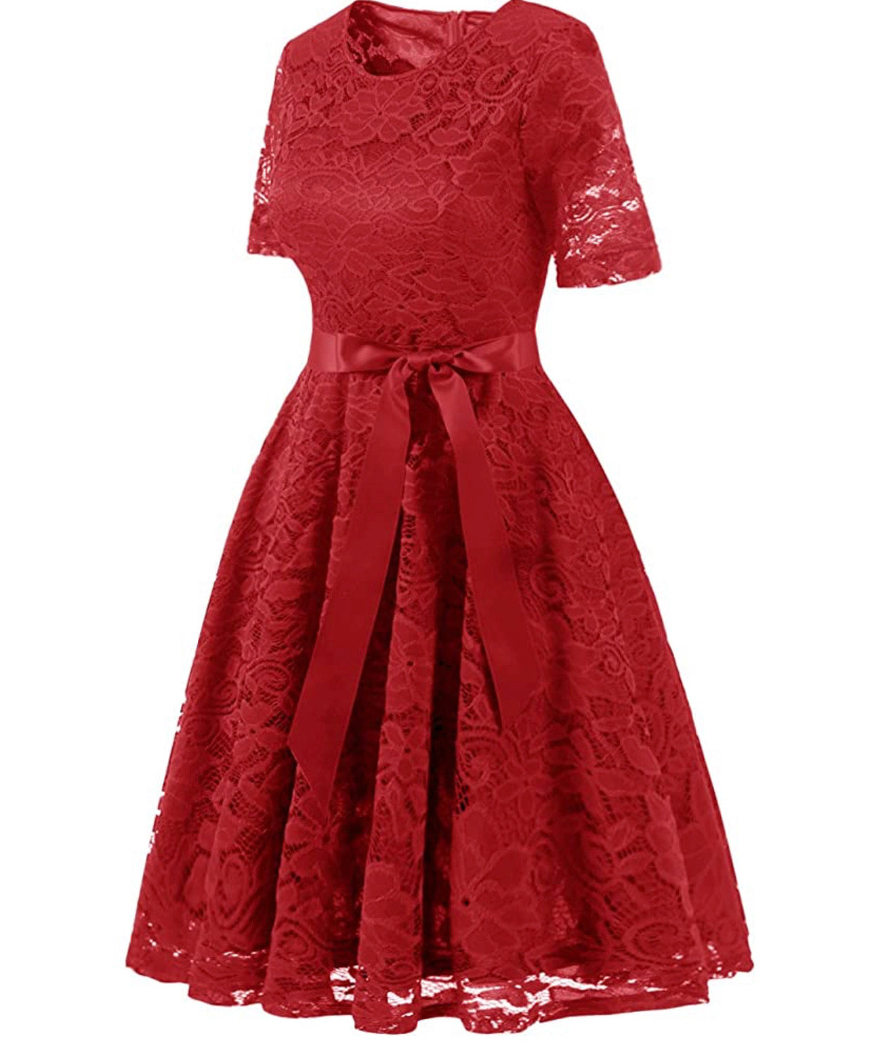 Vintage Inspired Full Lace Cocktail Dress, Sizes Small - 3XLarge (Red)