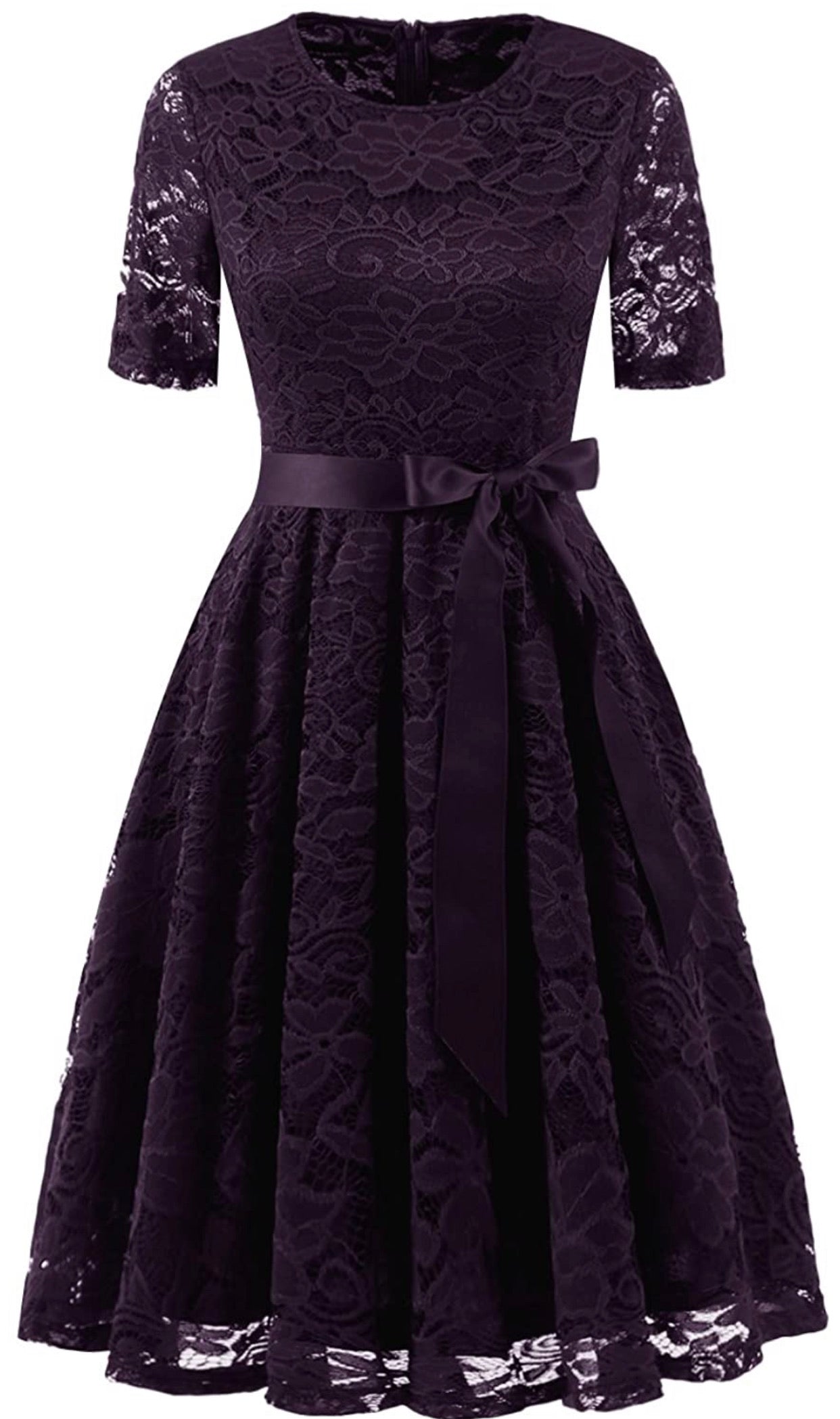 Vintage Inspired Full Lace Cocktail Dress, Sizes Small - 3XLarge (Grape)