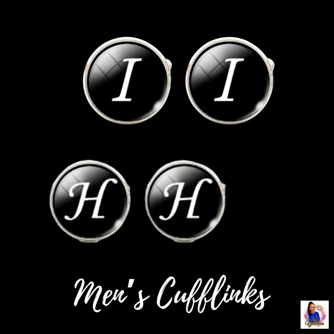 Men's  Monogram / Initial Cuff Links - Black & Silver (A-Z)