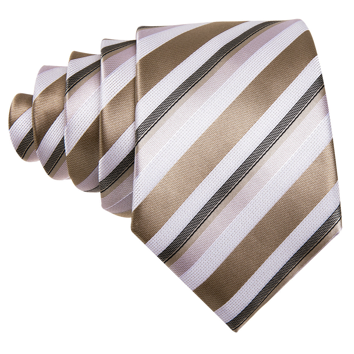 Men’s Silk Coordinated Tie Set -  Golden Beige Striped (5323)