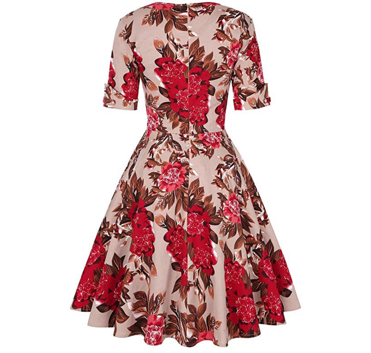 V-Neck Retro Look Swing Dress, Sizes Small - 2XLarge (US Sizes 4 - 22) Floral Red
