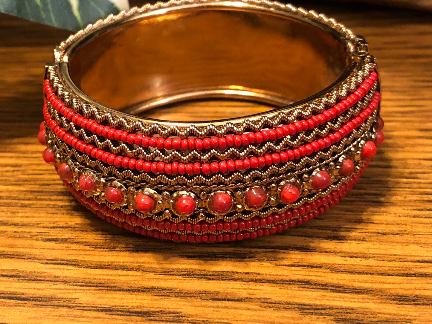 Red and Gold Beaded Cultural Toned Bracelet - Used
