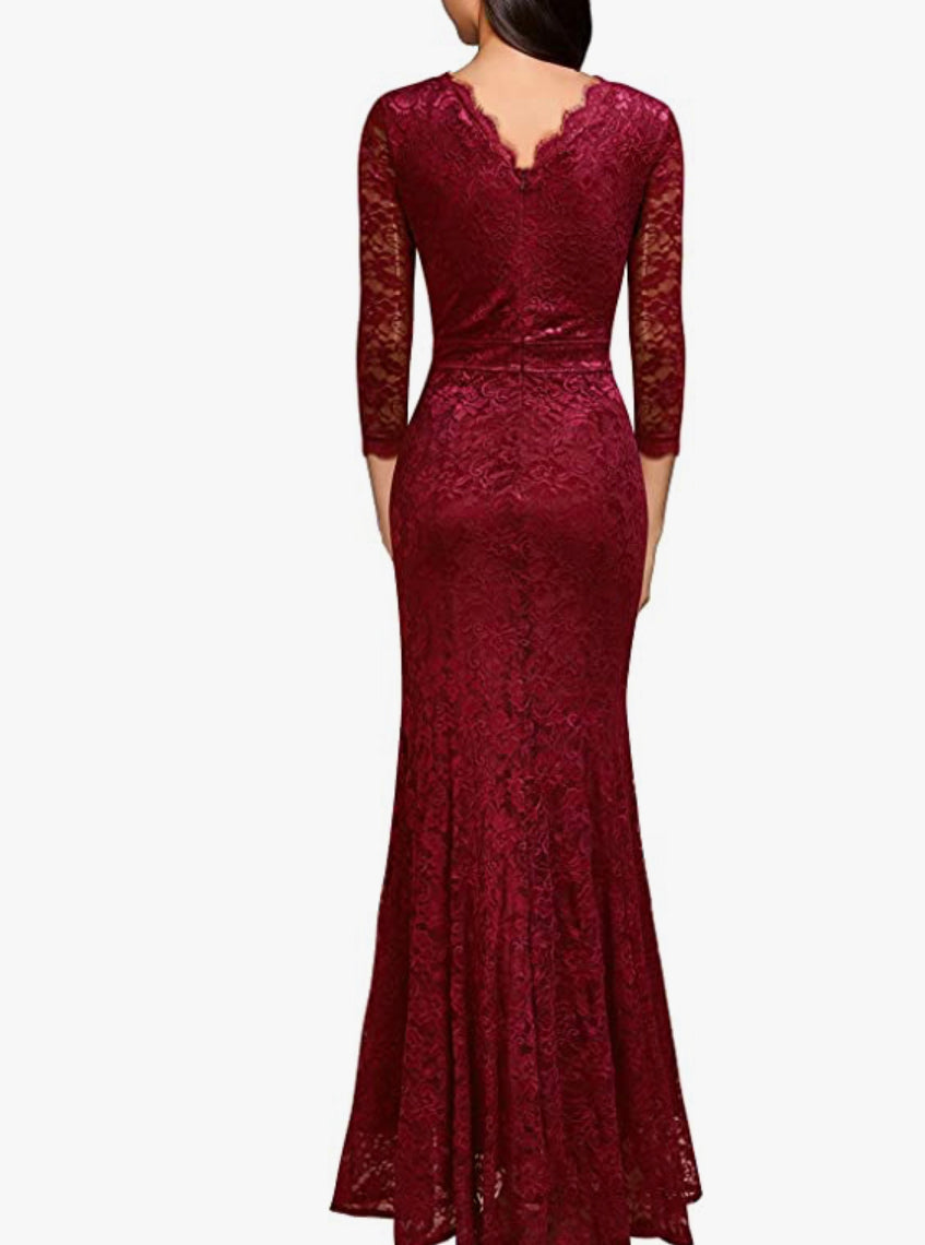 Vintage Inspired Lace Dress, Sizes Small - 2XLarge (Dark Red)