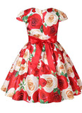 Little Girl’s Red Floral Bow-Tie Party Dress, Sizes 2T - 14 years