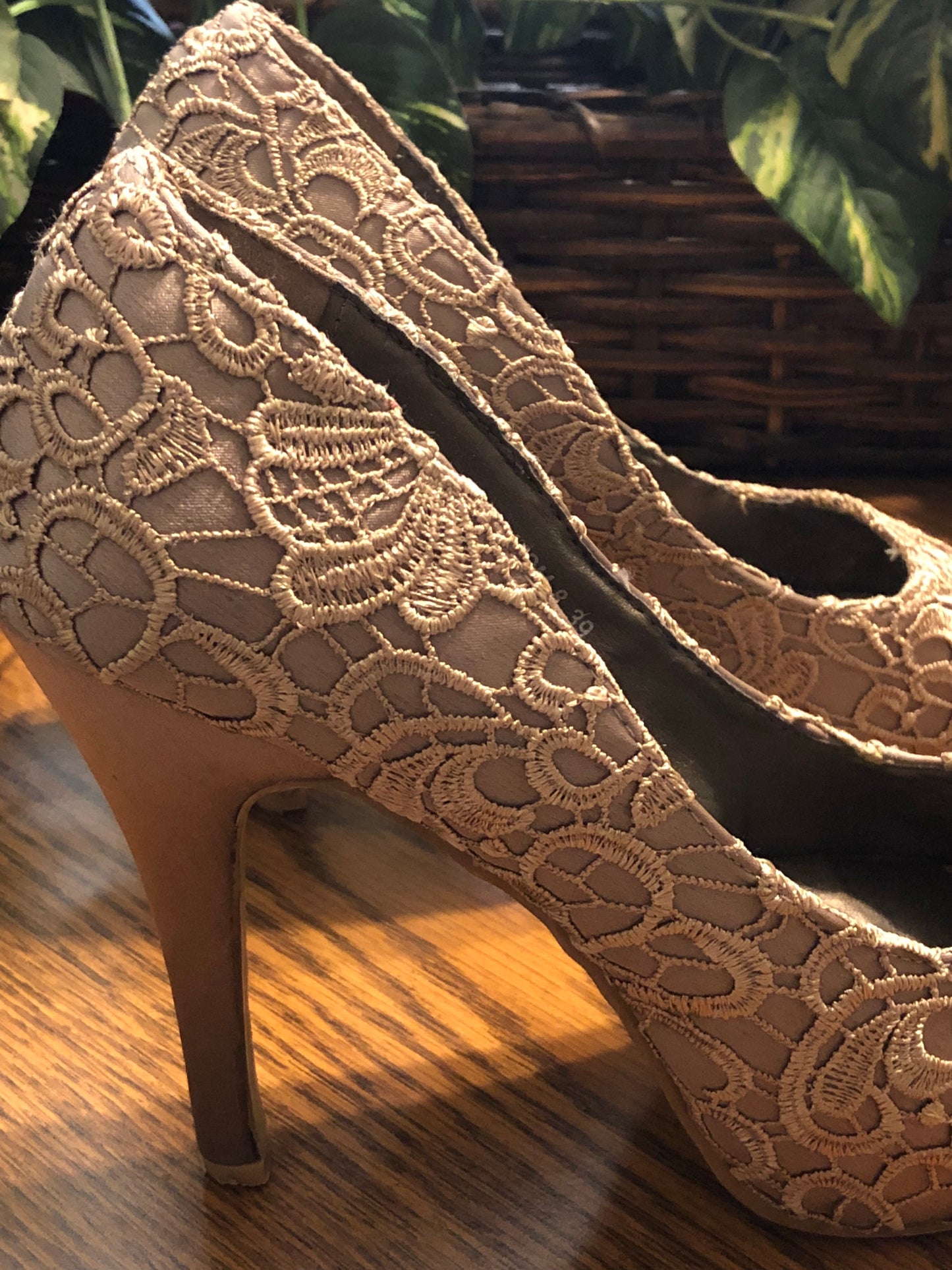 Gold Embroidered Heels from Paris, US Size 8