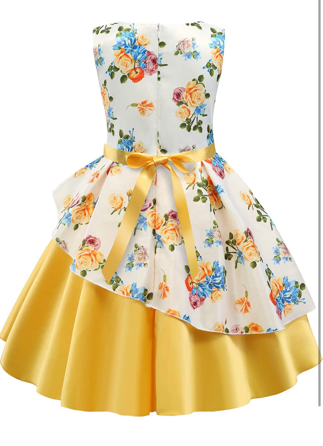 Little Girl’s Formal Floral Print Dress, Sizes 2T - 9 years (Yellow)
