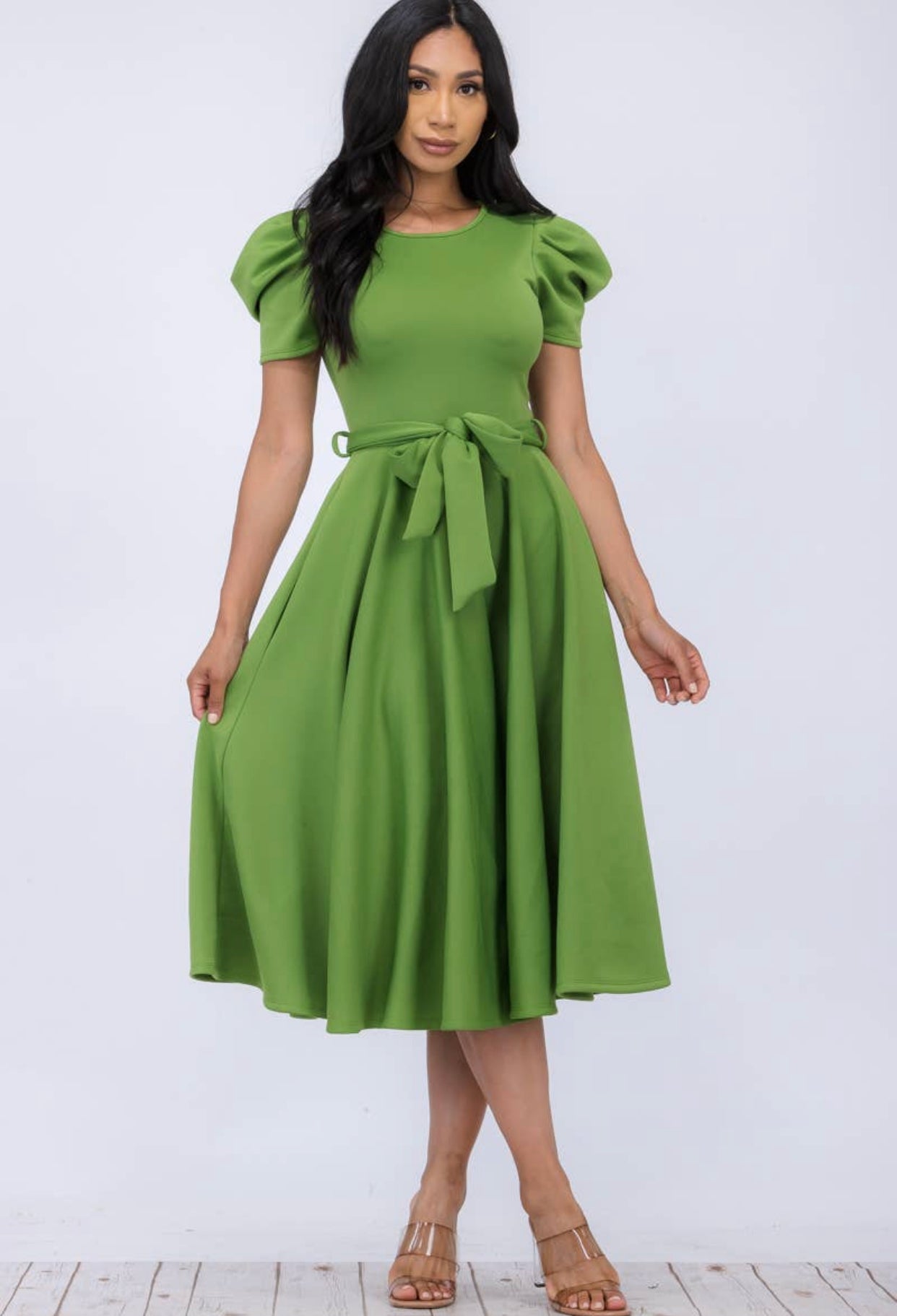 Puff Sleeve Cocktail Dress, Sizes 1X - 3X (Kelly Green)