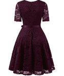 Vintage Inspired Full Lace Cocktail Dress, Sizes Small - 3XLarge (Burgundy)