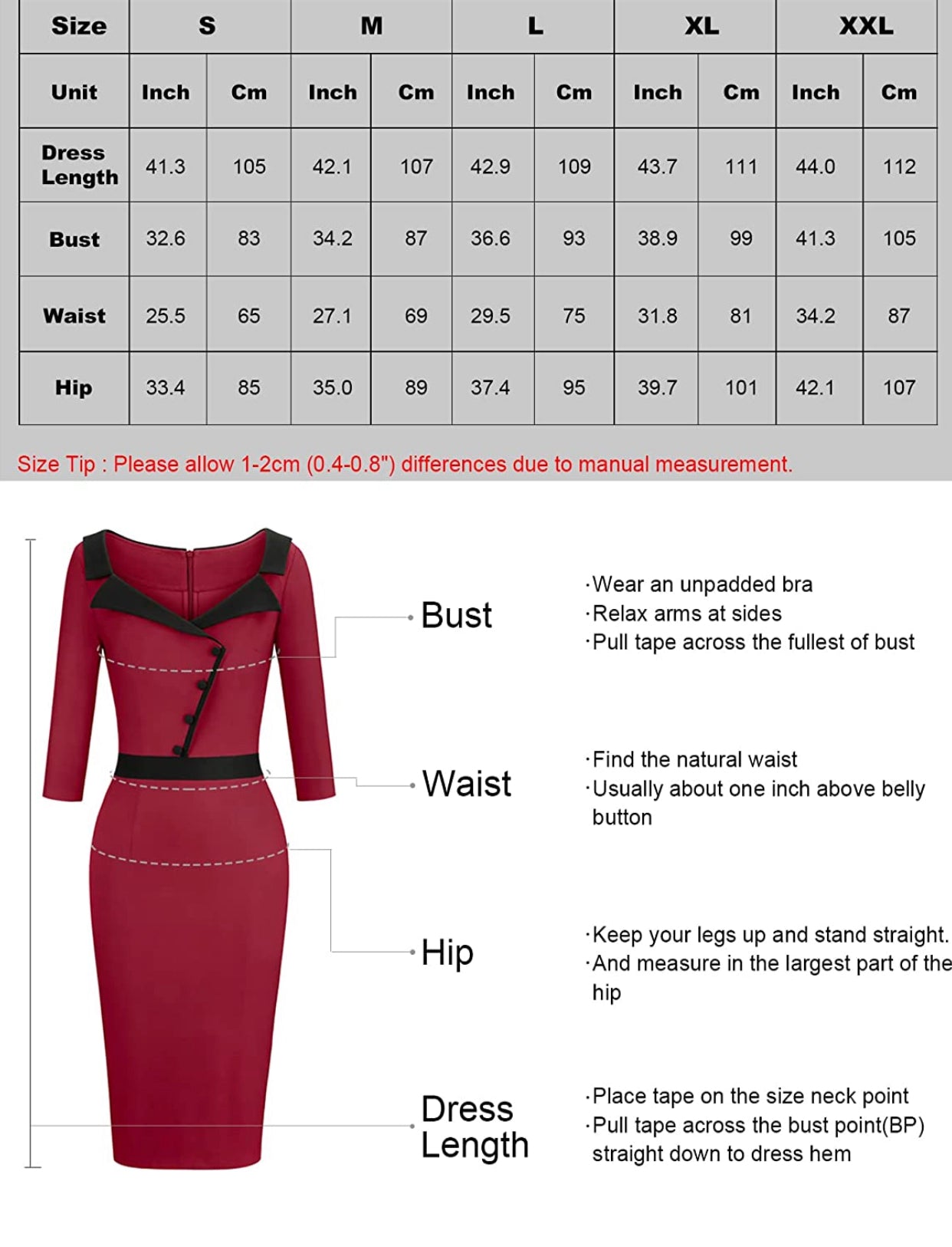 Burgundy Vintage Inspired 3/4 Sleeve BodyCon Dress Sizes Small - 2XLarge (US 4 - 18)