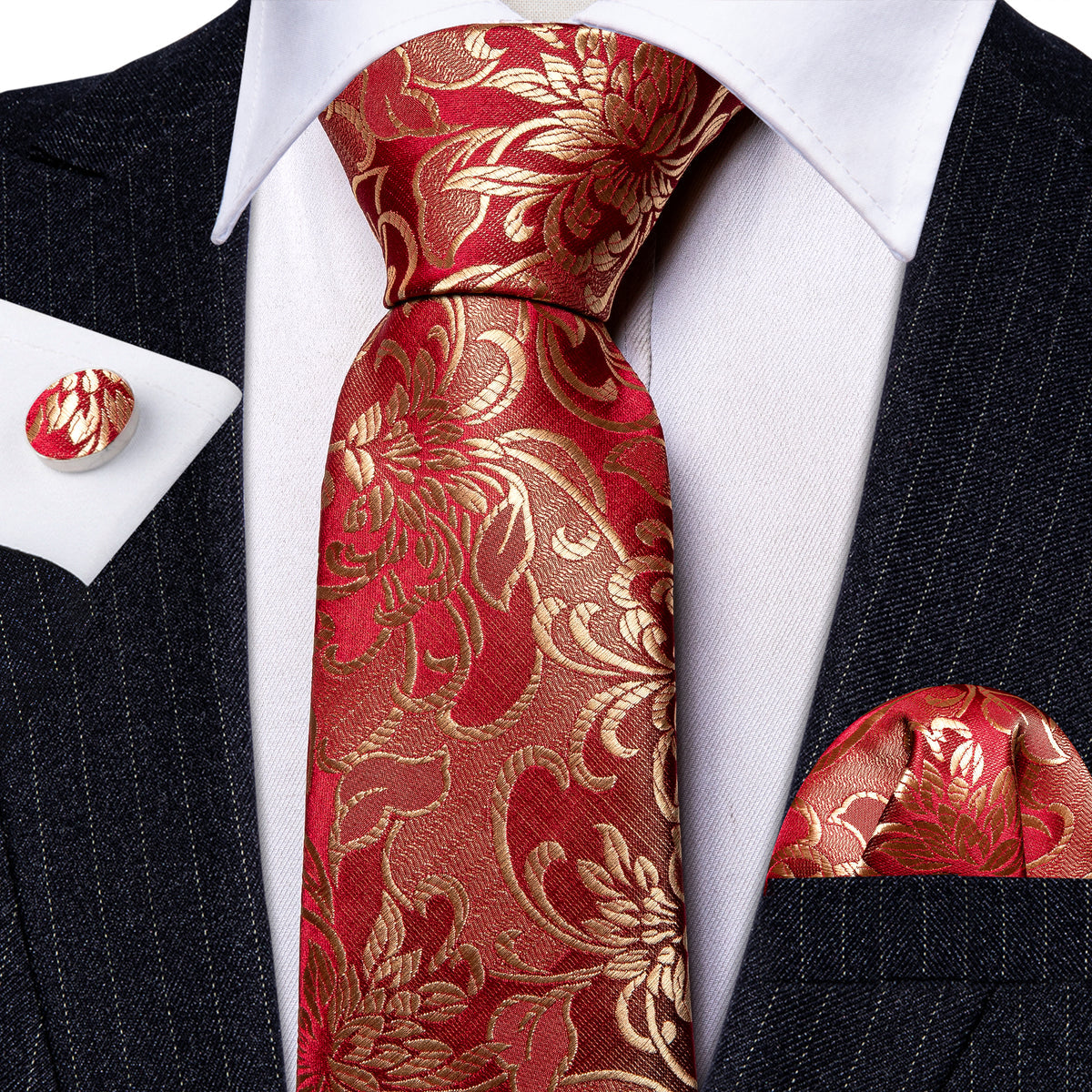 Men’s Silk Coordinated Tie Set - Red Golden Paisley (5987)