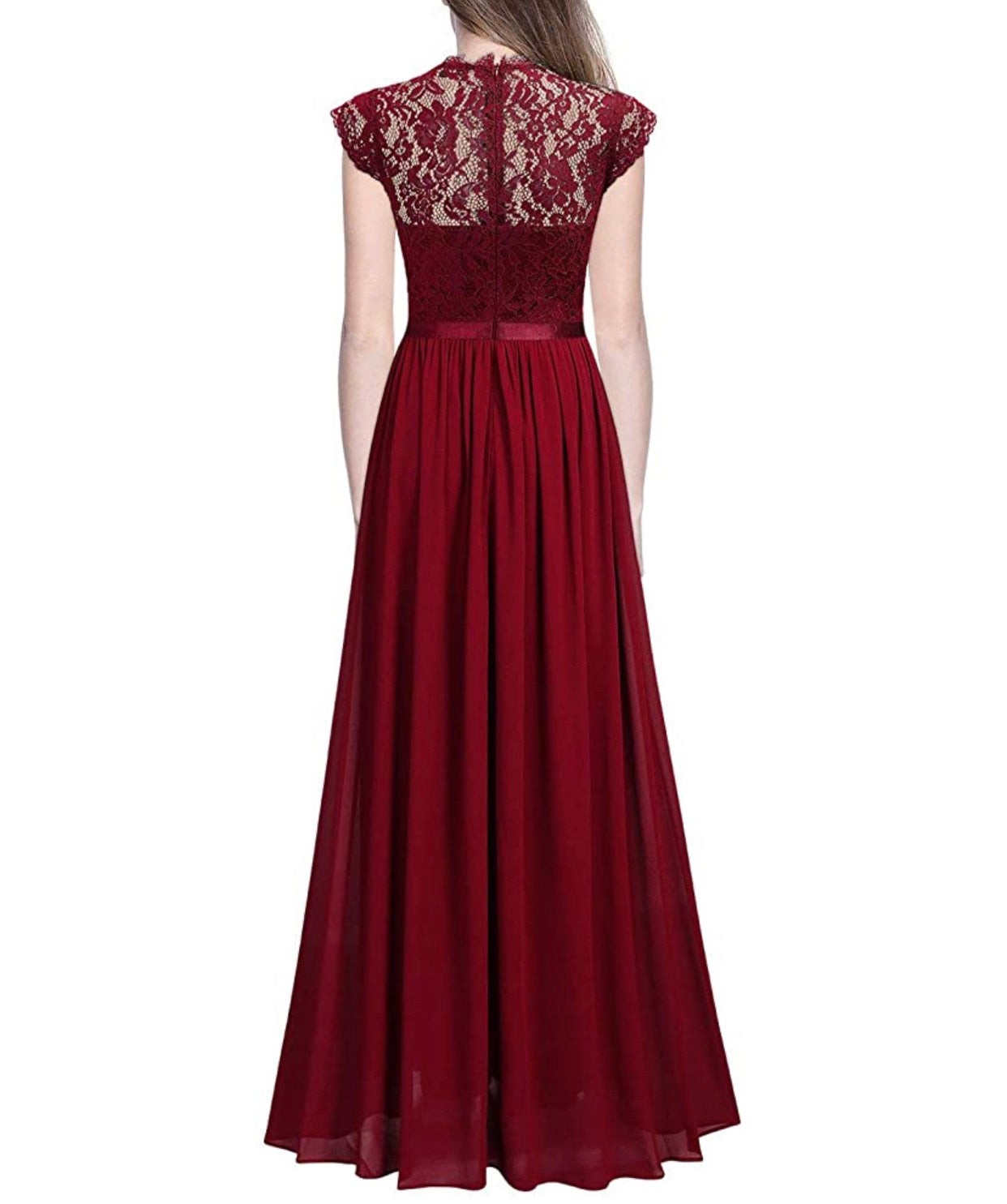 Floral Lace Long Length Dress, Sizes Small - 2XLarge (Red Dress)