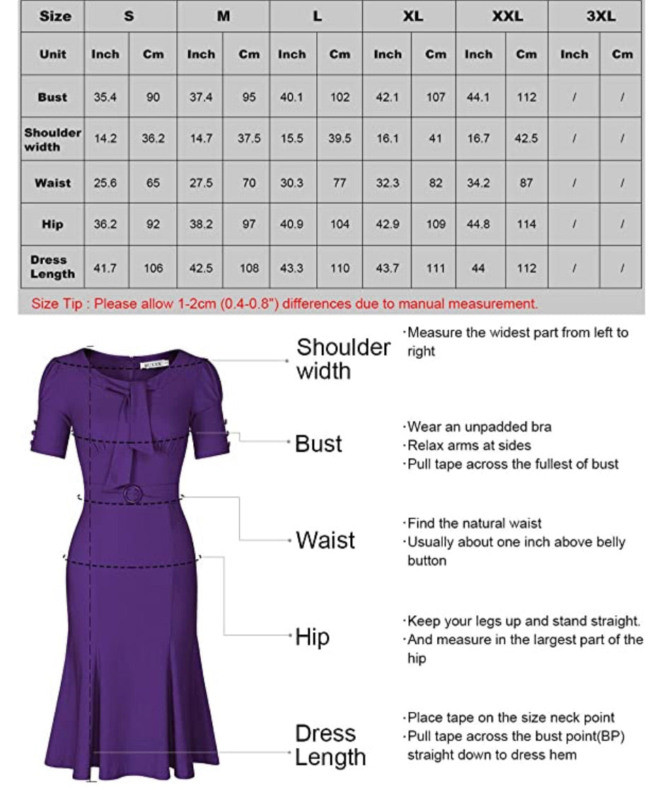 1950’s Style Short Sleeve Mermaid Dress, Sizes Small - 2XLarge (Navy B ...