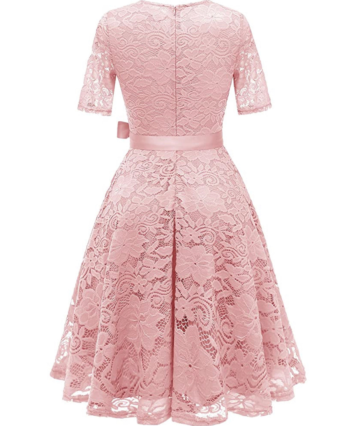 Vintage Inspired Full Lace Cocktail Dress, Sizes Small - 3XLarge (Pink)