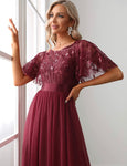 Empire Waist Embroidery Formal Dress (US Sizes 4 - 26) Burgundy