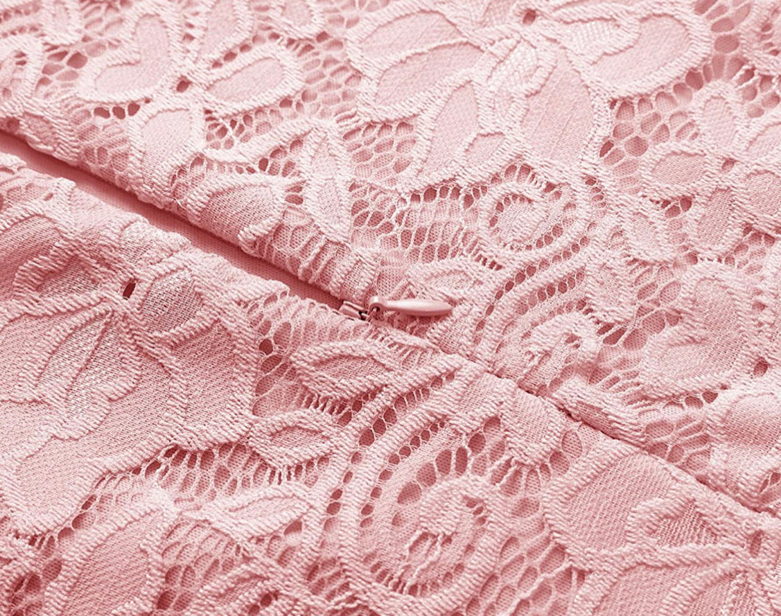 Vintage Inspired Full Lace Cocktail Dress, Sizes Small - 3XLarge (Pink)