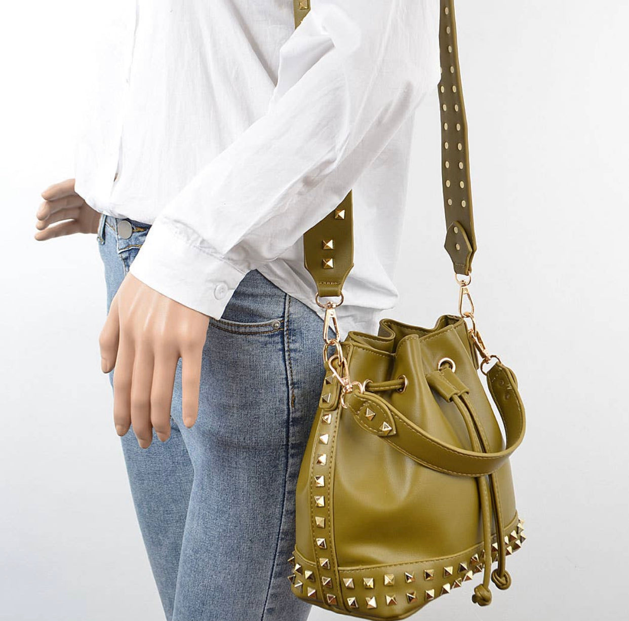 Studded Bucket Crossbody Bag