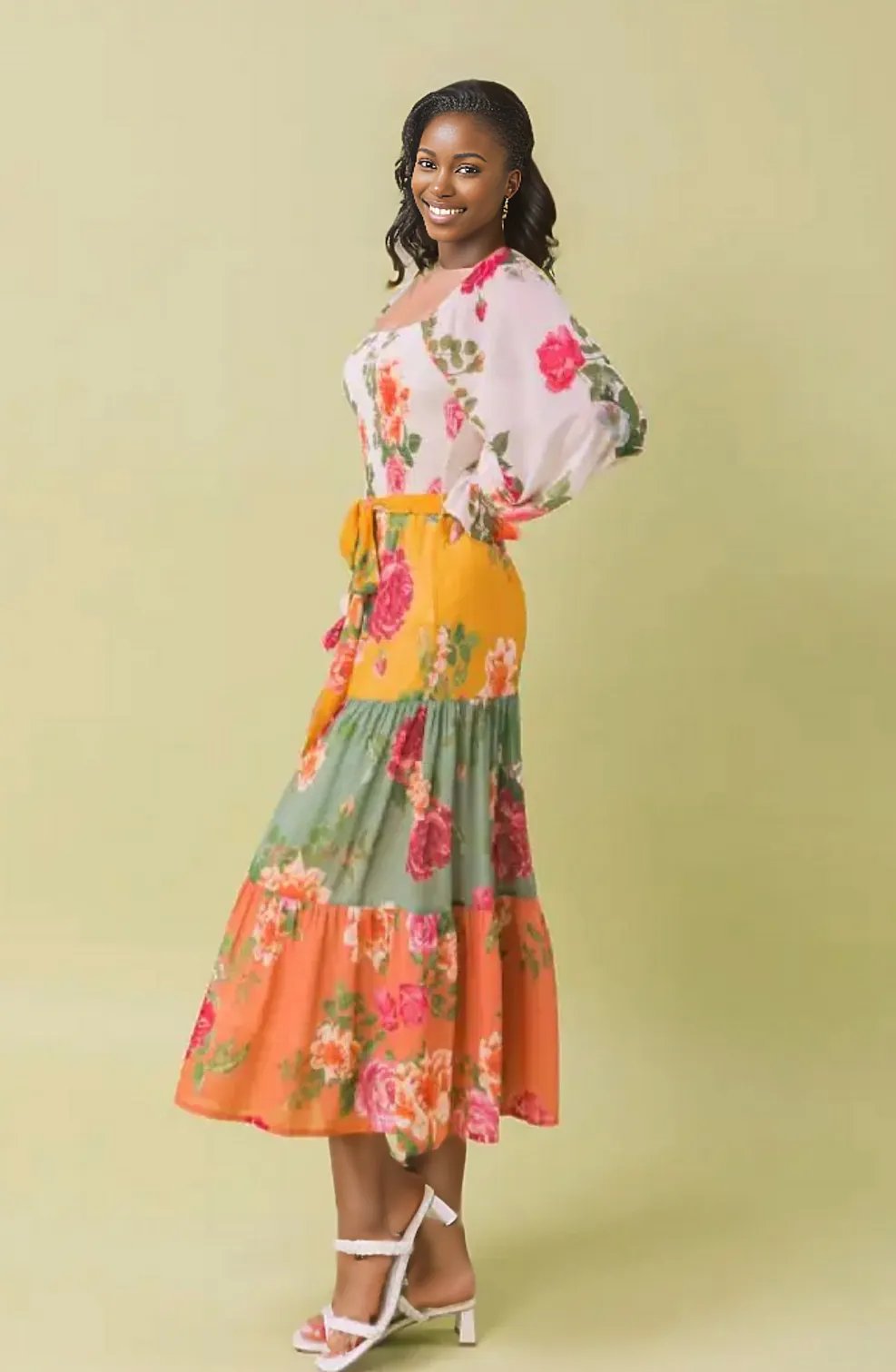 Floral Printed Woven Long Dress, Sizes Small - Large