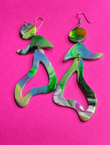 Hand Made Salsa Lady Green Theme Dangle Earrings