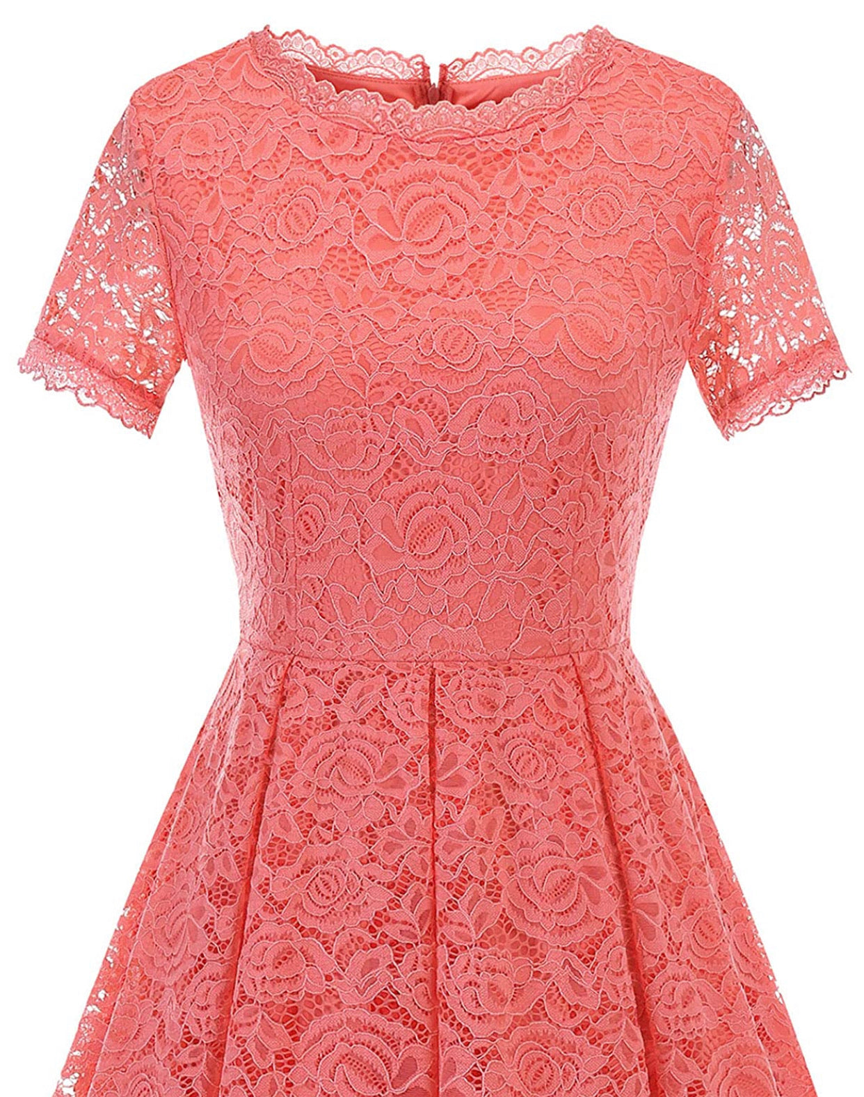 Elegant Lace Bridesmaid Dress, Sizes Small to 3XLarge (Coral)