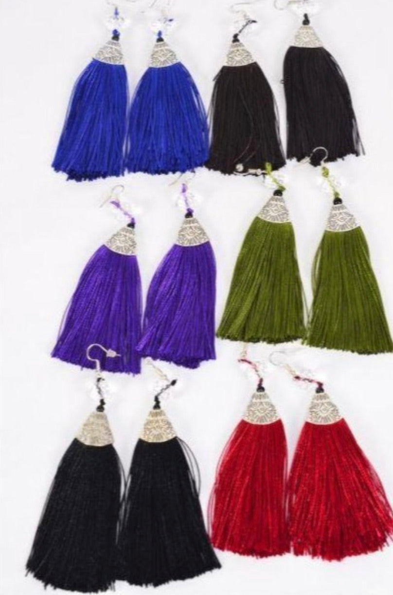 Fish Hook Pierced Tassel Fringe Earrings