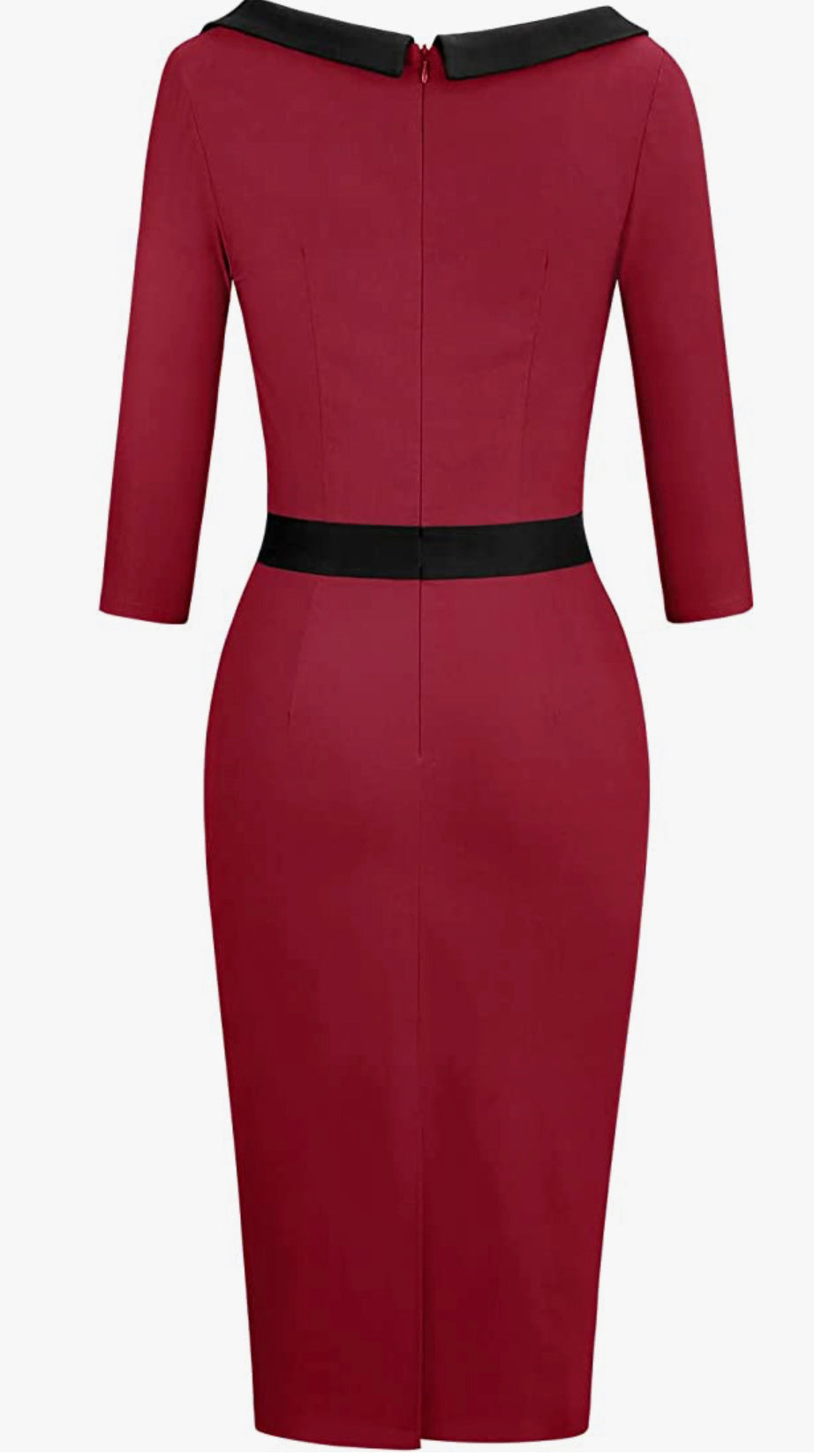 Burgundy Vintage Inspired 3/4 Sleeve BodyCon Dress Sizes Small - 2XLarge (US 4 - 18)