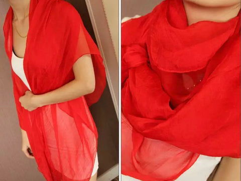 Solid Color Chiffon Scarf - Red
