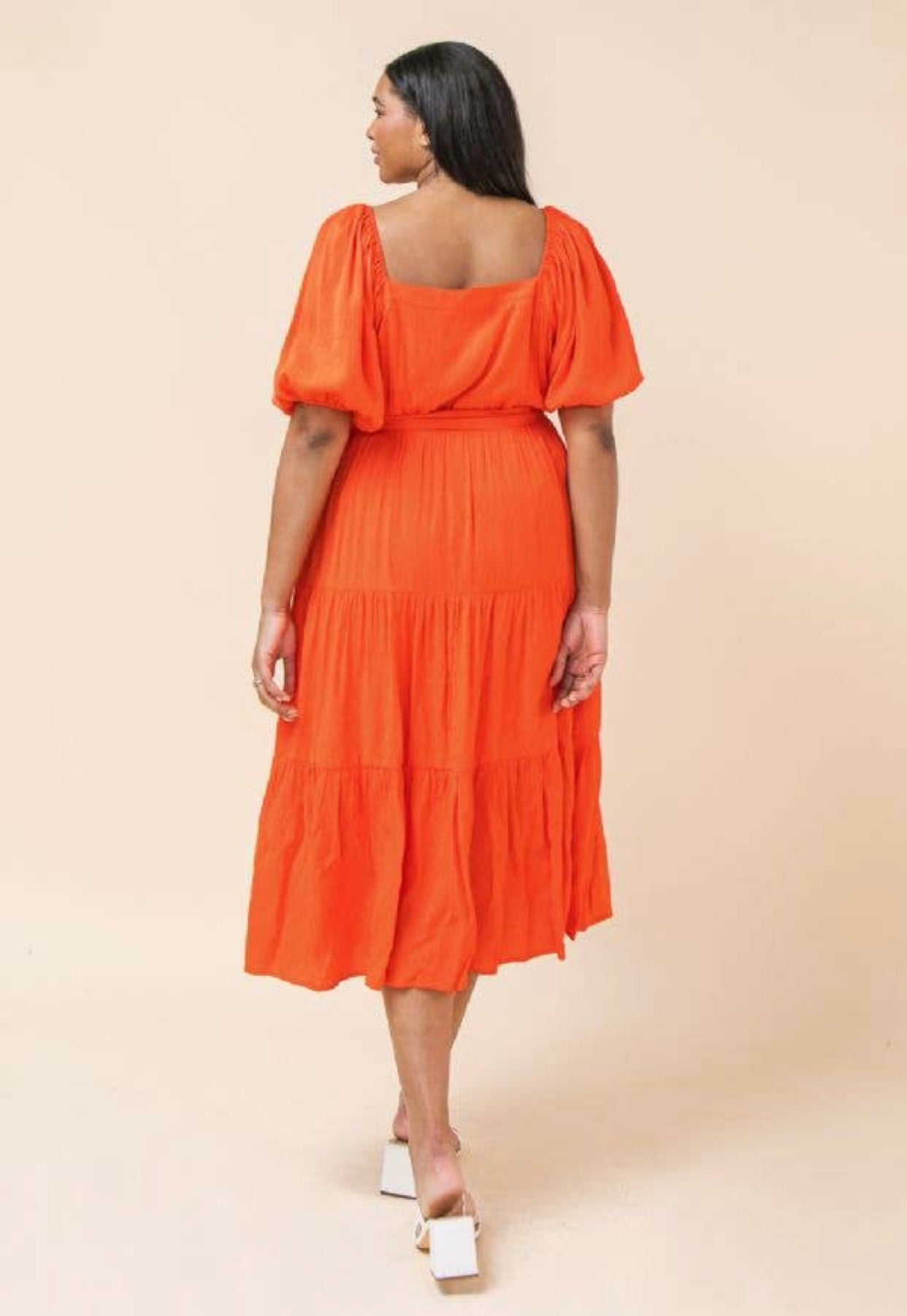 Solid Coral Midi Dress, Sizes 1X - 3X