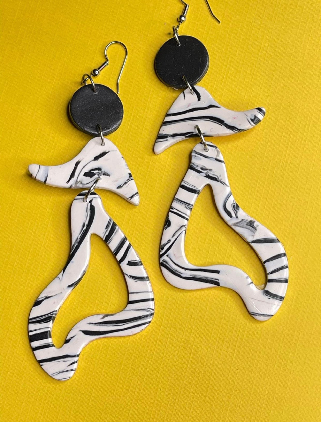 Hand Made Salsa Lady Black and White Dangle Earrings