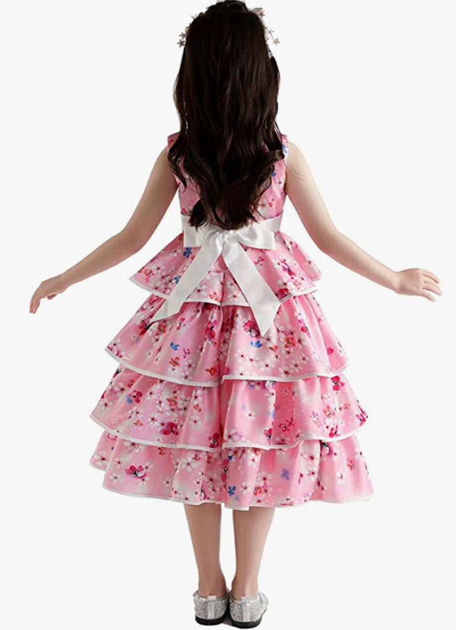 Little Girl’s Formal Floral Pink Print Dress, Sizes 2T - 9 years