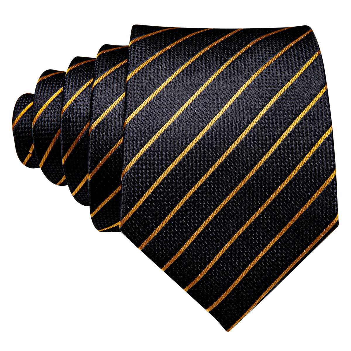 Men’s Silk Coordinated Tie Set - Black Gold Single Striped (5218)