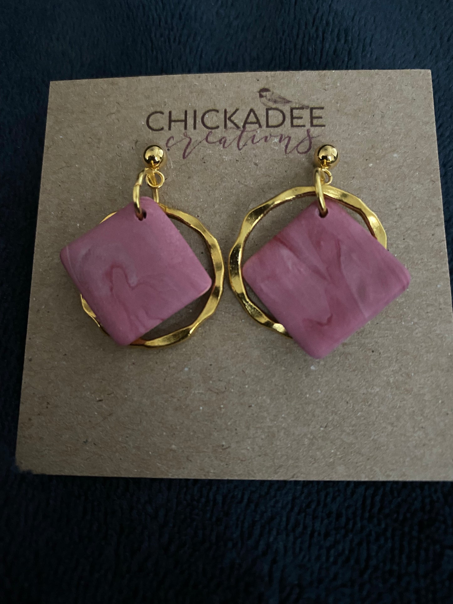 Handmade Polymer Clay Earrings - Pink and Gold