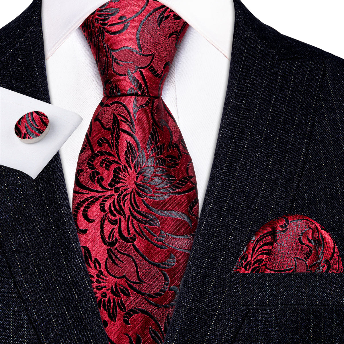 Men’s Silk Coordinated Tie Set - Red Black Paisley (5984)