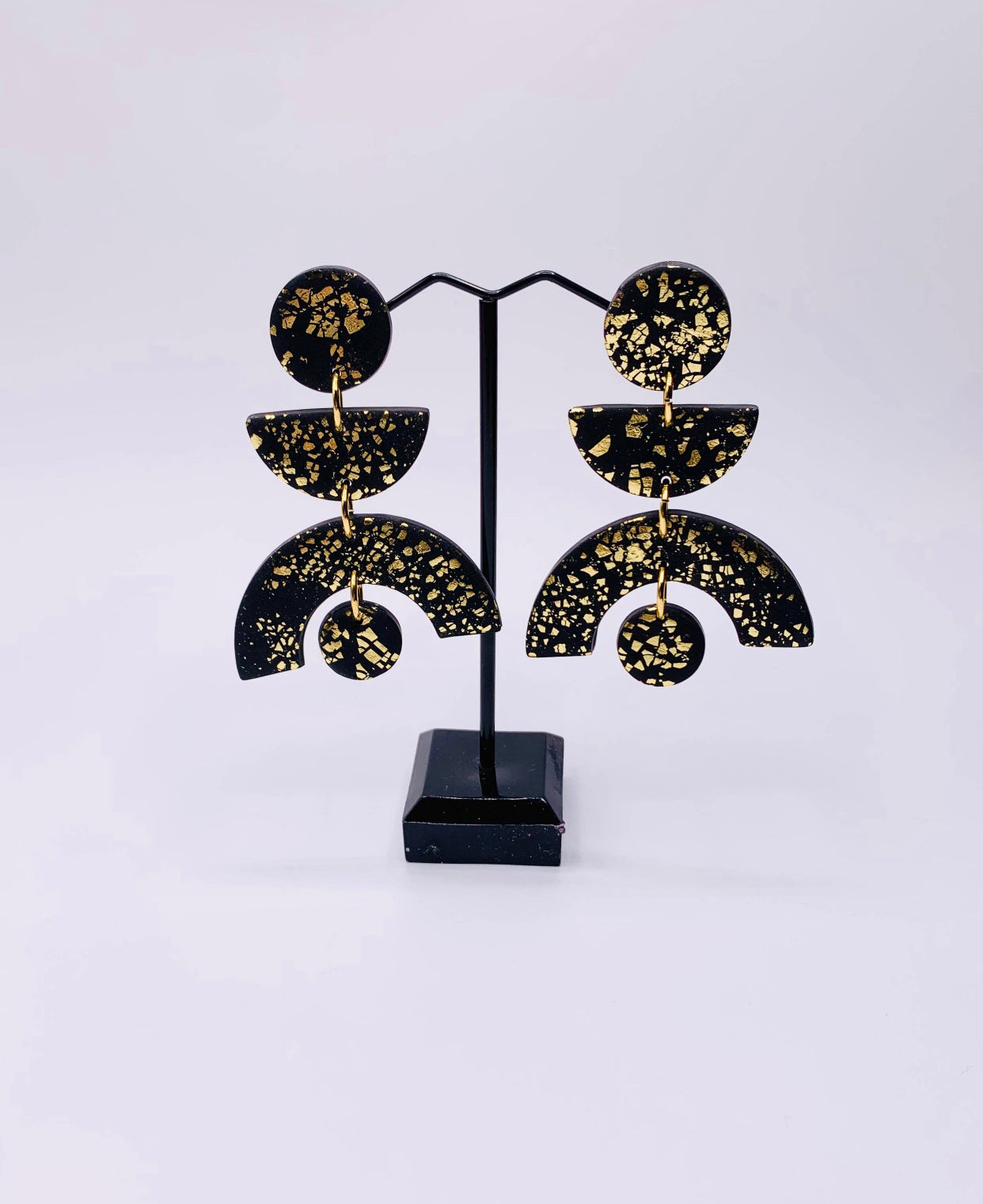 All that Glitters - Large Hand Made Gold and Black Earrings