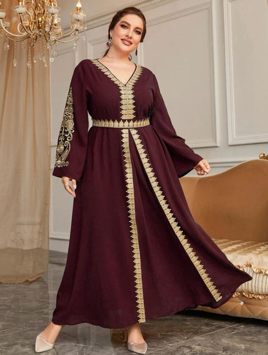 Elegant Maroon Embroidered Dress, Sizes 0XL - 4XL (US 12 - 20)