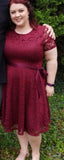 Vintage Inspired Full Lace Cocktail Dress, Sizes Small - 3XLarge (Burgundy)